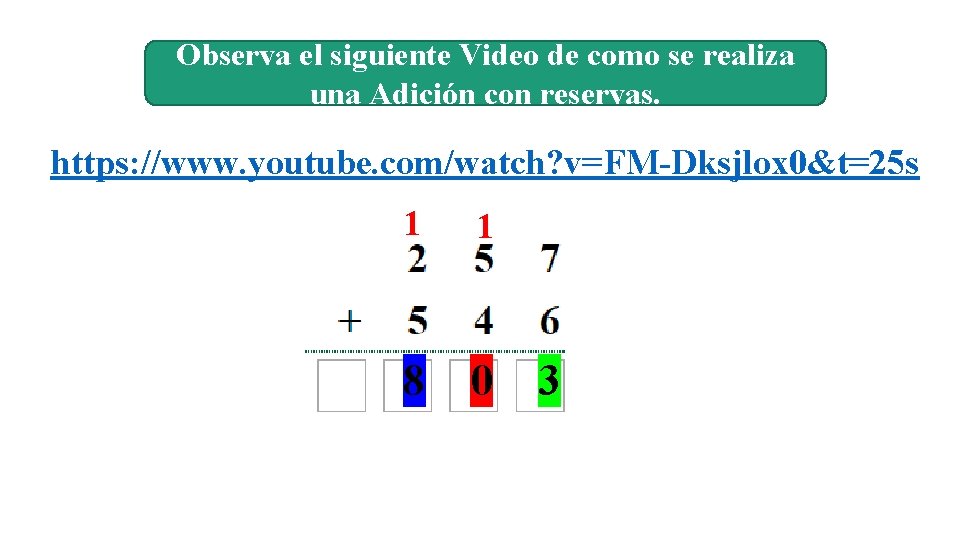 Observa el siguiente Video de como se realiza una Adición con reservas. https: //www.