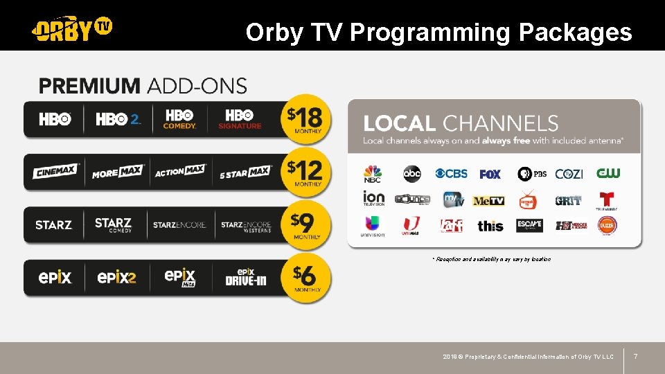 Orby TV Programming Packages * Reception and availability may vary by location 2019 ©