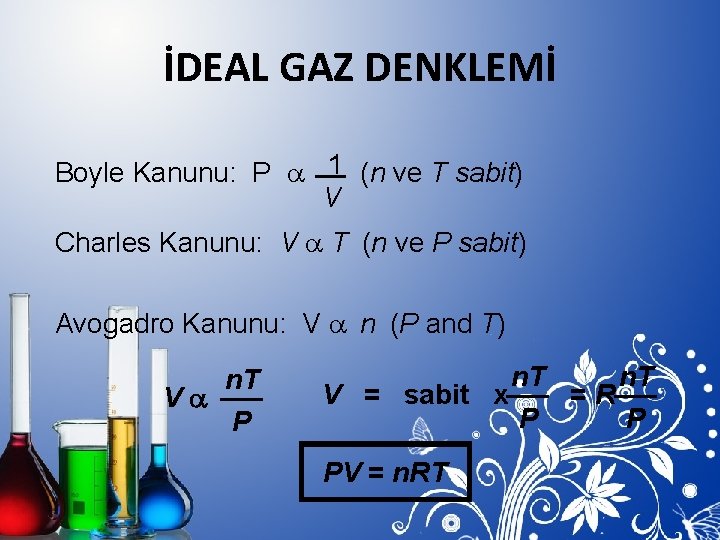 İDEAL GAZ DENKLEMİ Boyle Kanunu: P a 1 (n ve T sabit) V Charles