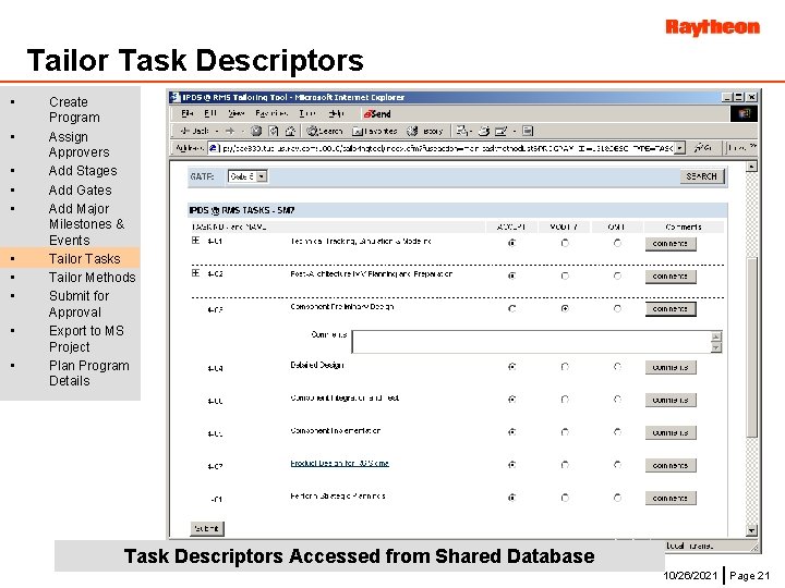 Tailor Task Descriptors • • • Create Program Assign Approvers Add Stages Add Gates
