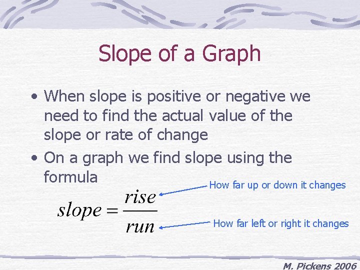 Slope of a Graph • When slope is positive or negative we need to