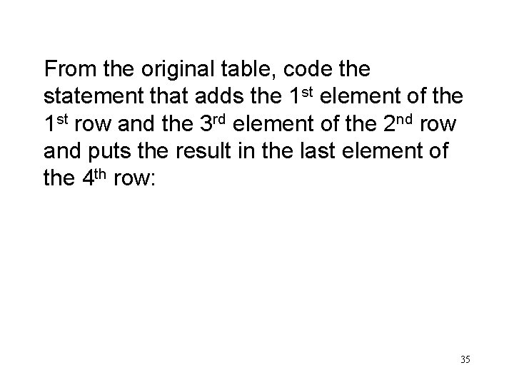 From the original table, code the statement that adds the 1 st element of