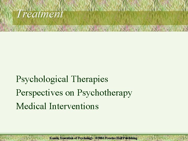 Treatment Psychological Therapies Perspectives on Psychotherapy Medical Interventions Kassin, Essentials of Psychology - ©