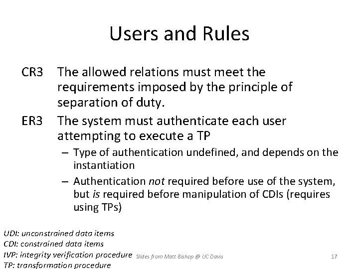 Users and Rules CR 3 The allowed relations must meet the requirements imposed by