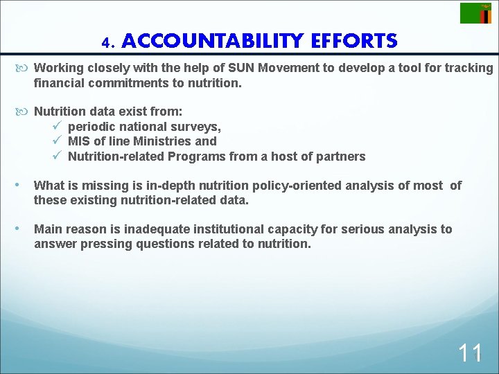 4. ACCOUNTABILITY EFFORTS Working closely with the help of SUN Movement to develop a