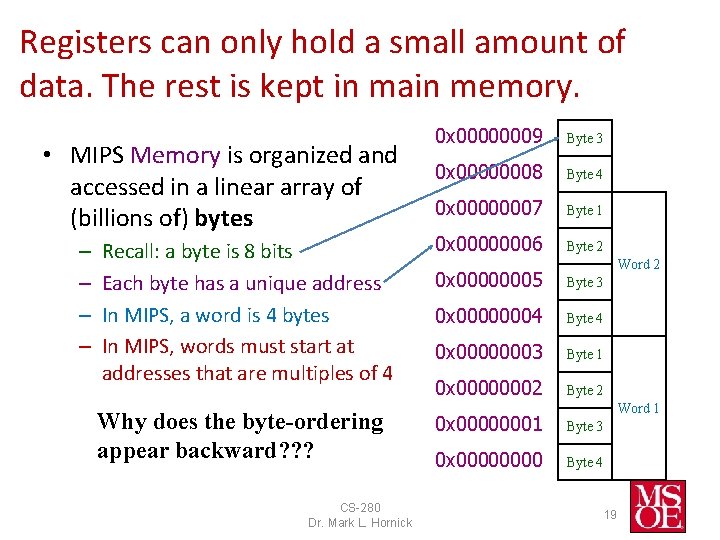 Registers can only hold a small amount of data. The rest is kept in Registers can only hold a small amount of data. The rest is kept in