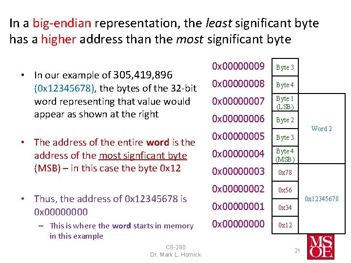 In a big-endian representation, the least significant byte has a higher address than the In a big-endian representation, the least significant byte has a higher address than the