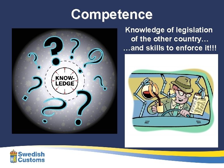 Competence Knowledge of legislation of the other country… …and skills to enforce it!!! 