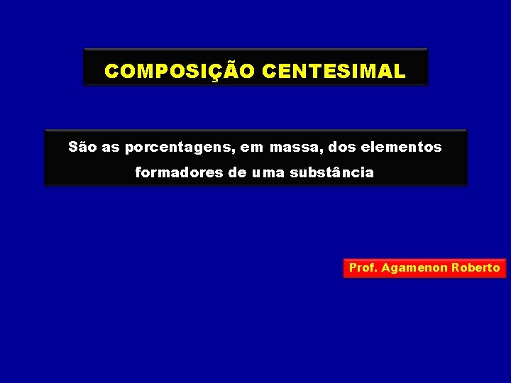 COMPOSIÇÃO CENTESIMAL São as porcentagens, em massa, dos elementos formadores de uma substância Prof.