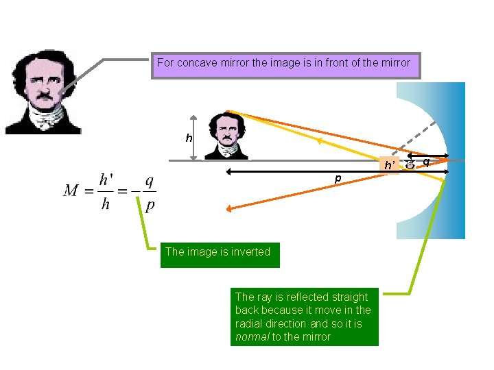 For concave mirror the image is in front of the mirror h h’ p