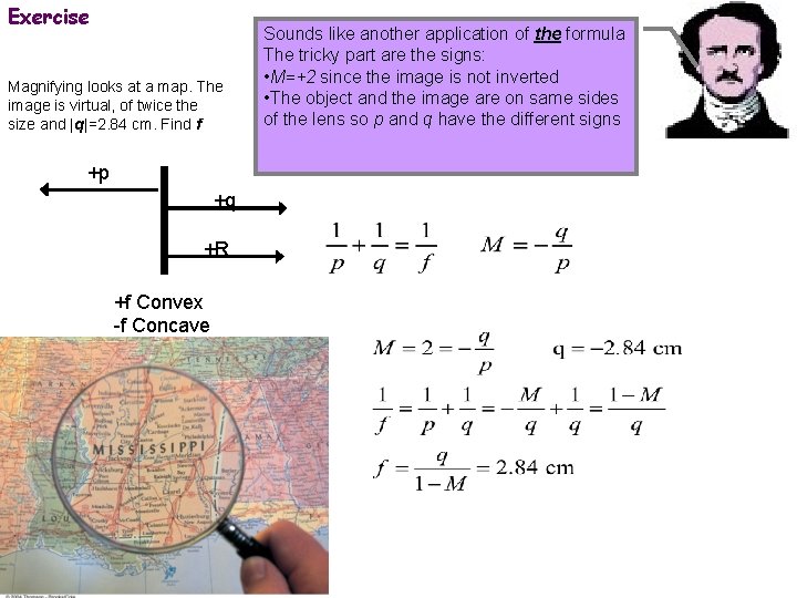 Exercise Magnifying looks at a map. The image is virtual, of twice the size