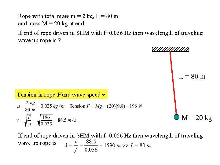 Rope with total mass m = 2 kg, L = 80 m and mass
