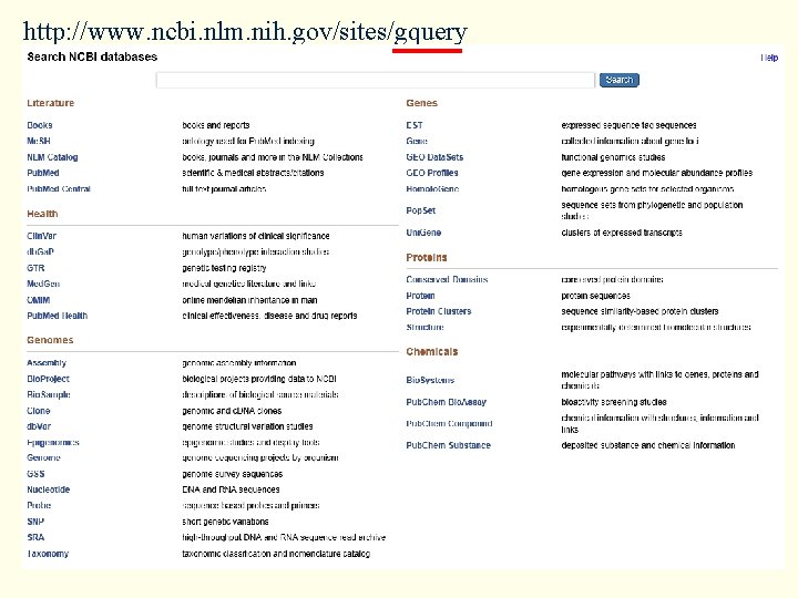 http: //www. ncbi. nlm. nih. gov/sites/gquery 
