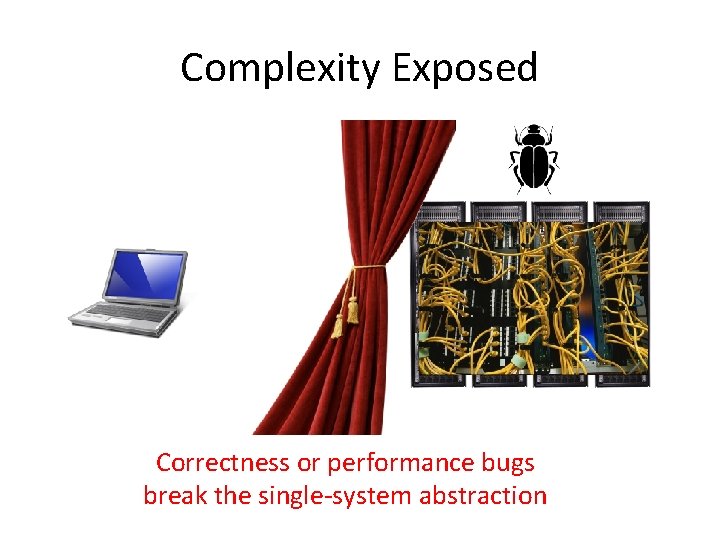 Complexity Exposed Correctness or performance bugs break the single-system abstraction Complexity Exposed Correctness or performance bugs break the single-system abstraction