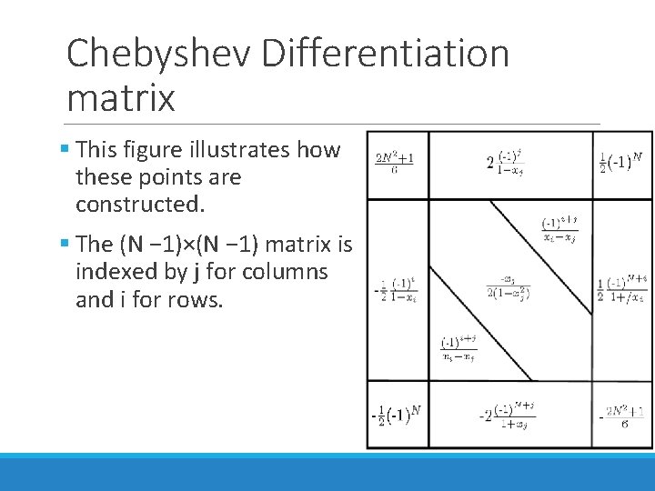 Chebyshev Differentiation matrix § This figure illustrates how these points are constructed. § The