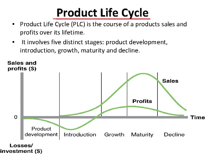 Product Life Cycle • Product Life Cycle (PLC) is the course of a products