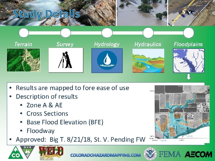 Study Details Terrain Survey Hydrology Hydraulics • Results are mapped to fore ease of