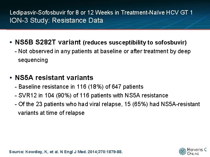 Ledipasvir-Sofosbuvir for 8 or 12 Weeks in Treatment-Naïve HCV GT 1 ION-3 Study: Resistance