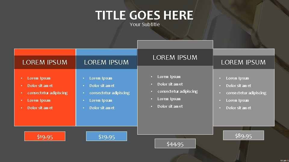 TITLE GOES HERE Your Subtitle LOREM IPSUM • Lorem Ipsum • Dolor sit amet
