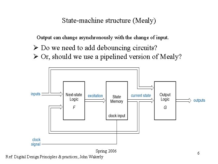 State-machine structure (Mealy) Output can change asynchronously with the change of input. Ø Do