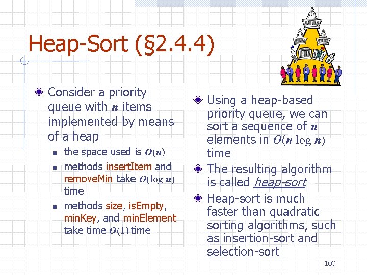 Heap-Sort (§ 2. 4. 4) Consider a priority queue with n items implemented by
