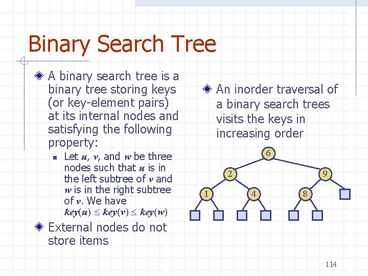 Binary Search Tree A binary search tree is a binary tree storing keys (or