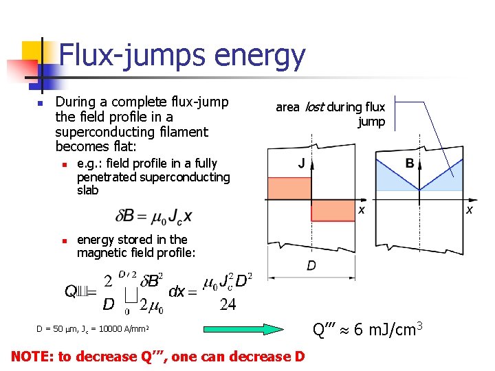Flux-jumps energy n During a complete flux-jump the field profile in a superconducting filament