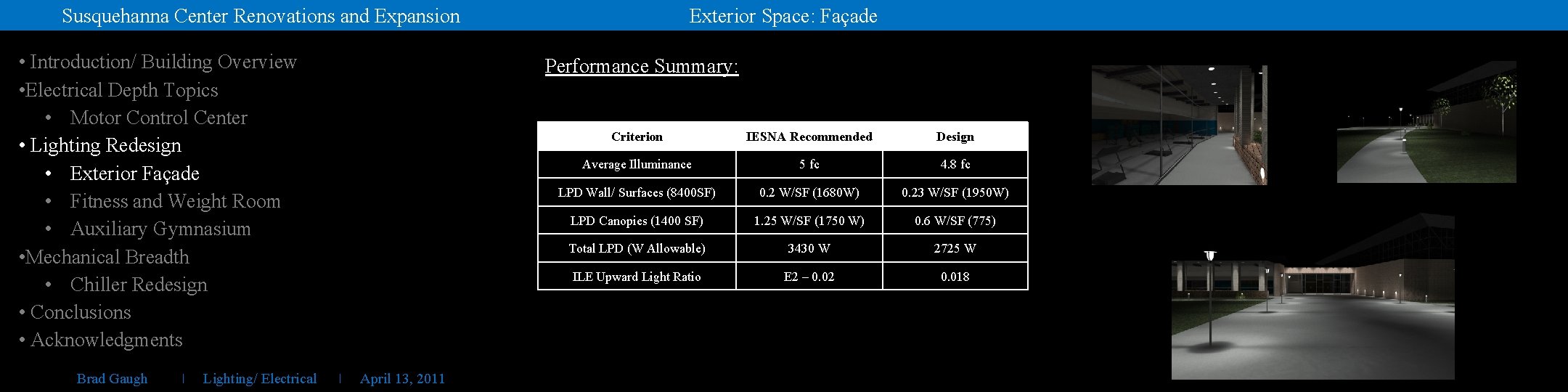 Exterior Space: Façade Susquehanna Center Renovations and Expansion • Introduction/ Building Overview • Electrical