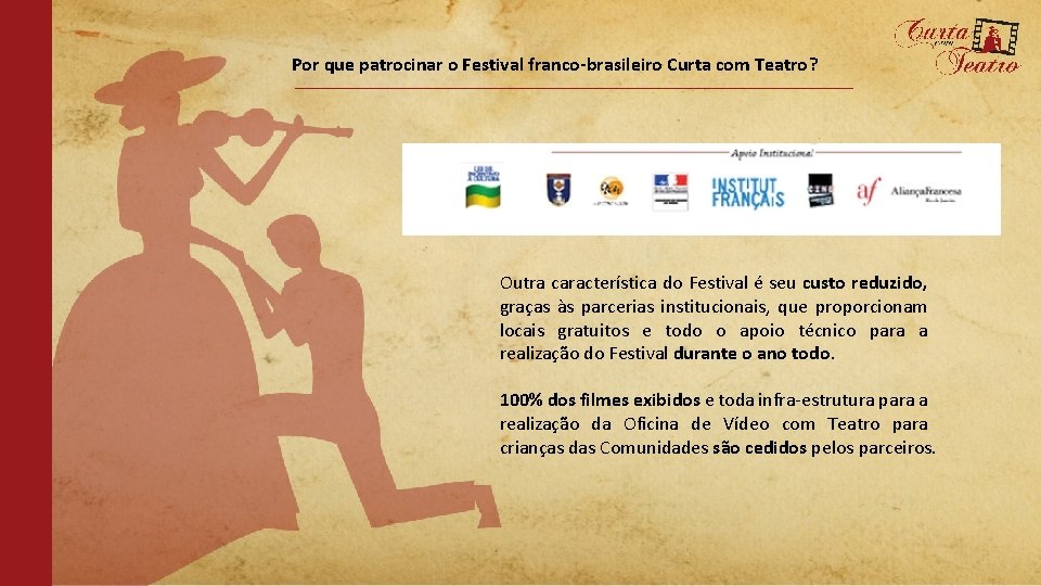 Por que patrocinar o Festival franco-brasileiro Curta com Teatro? Outra característica do Festival é