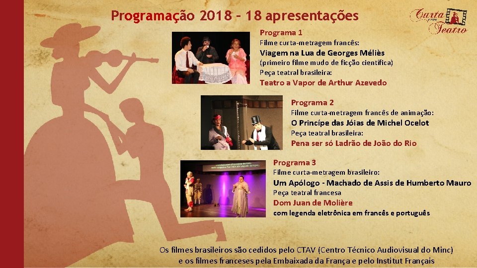 Programação 2018 – 18 apresentações Programa 1 Filme curta-metragem francês: Viagem na Lua de