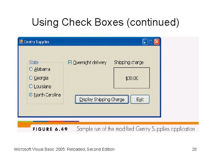 Using Check Boxes (continued) Microsoft Visual Basic 2005: Reloaded, Second Edition 28 