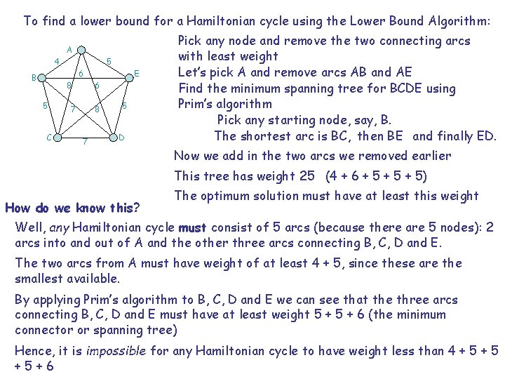 To find a lower bound for a Hamiltonian cycle using the Lower Bound Algorithm: To find a lower bound for a Hamiltonian cycle using the Lower Bound Algorithm: