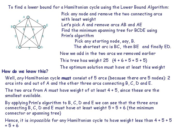 To find a lower bound for a Hamiltonian cycle using the Lower Bound Algorithm: