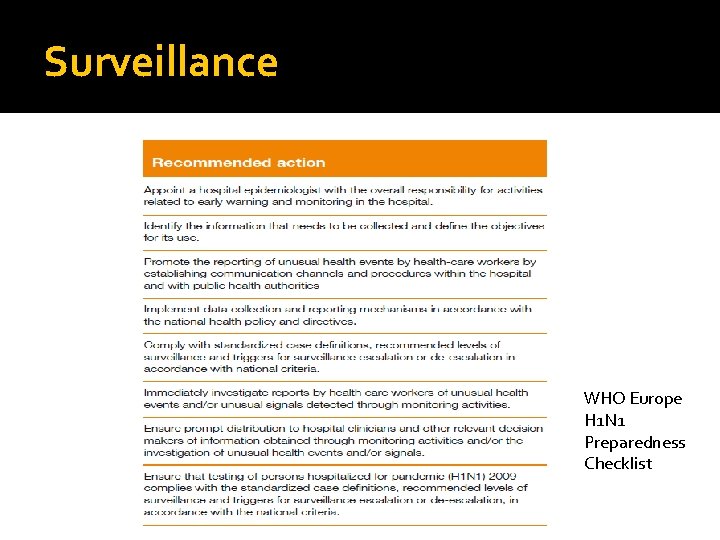 Surveillance WHO Europe H 1 N 1 Preparedness Checklist 