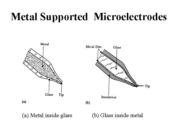 Metal Supported Microelectrodes (a) Metal inside glass (b) Glass inside metal 