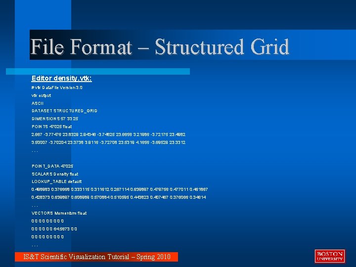 File Format – Structured Grid Editor density. vtk: # vtk Data. File Version 3.