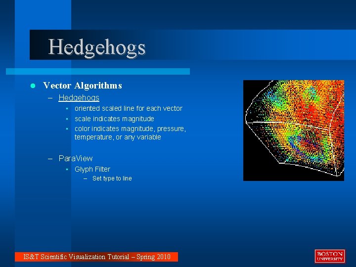 Hedgehogs Vector Algorithms – Hedgehogs • oriented scaled line for each vector • scale