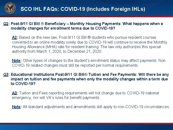 SCO IHL FAQs: COVID-19 (Includes Foreign IHLs) FAQs – SCO Training Requirements Q 2: