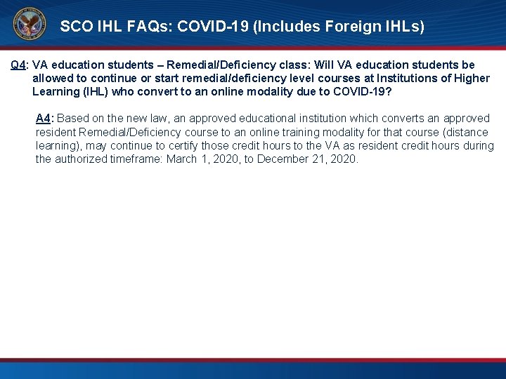 SCO IHL FAQs: COVID-19 (Includes Foreign IHLs) FAQs – SCO Training Requirements Q 4: