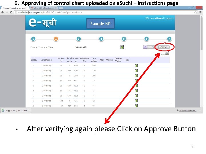 9. Approving of control chart uploaded on e. Suchi – instructions page Sample NP