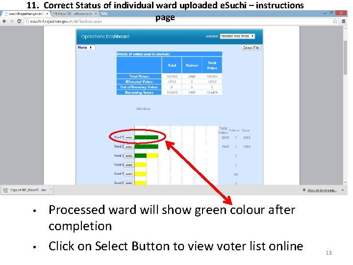 11. Correct Status of individual ward uploaded e. Suchi – instructions page • •