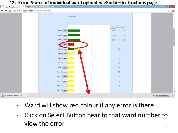 12. Error Status of individual ward uploaded e. Suchi – instructions page Sample NP