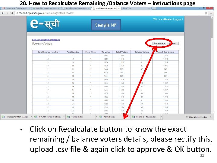 20. How to Recalculate Remaining /Balance Voters – instructions page Sample NP • Click