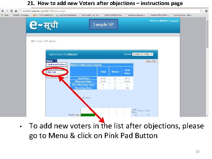 21. How to add new Voters after objections – instructions page Sample NP •