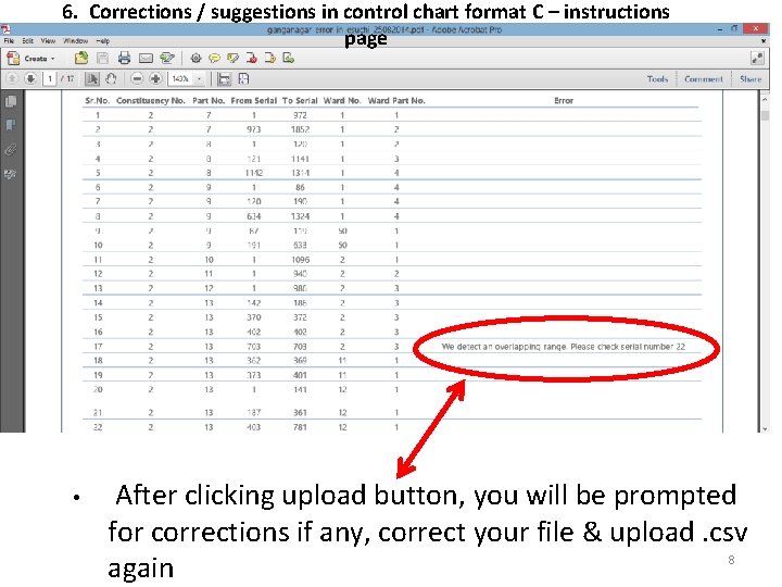 6. Corrections / suggestions in control chart format C – instructions page • After