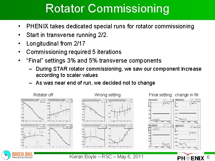 Rotator Commissioning • • • PHENIX takes dedicated special runs for rotator commissioning Start