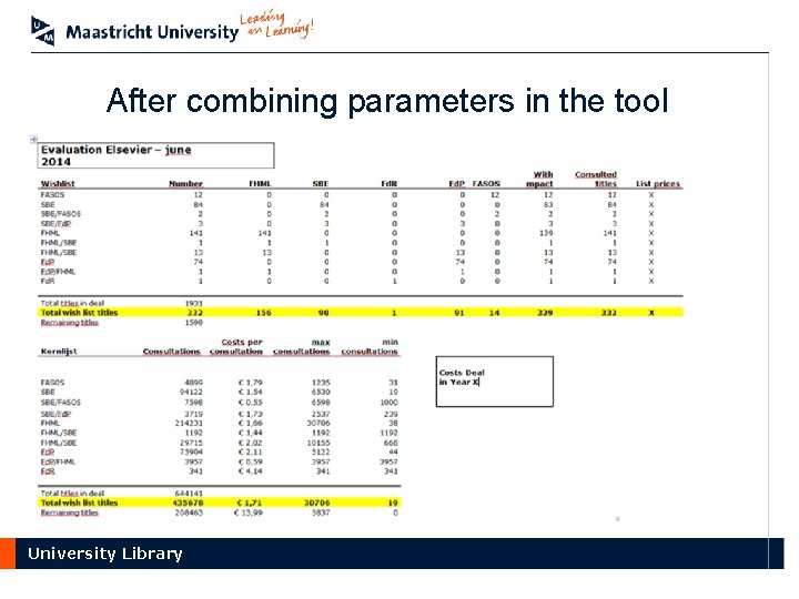 After combining parameters in the tool University Library 