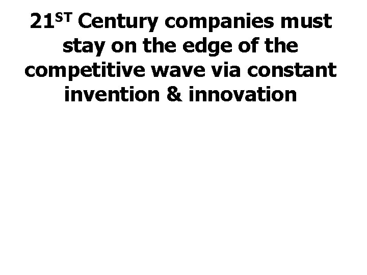 21 ST Century companies must stay on the edge of the competitive wave via