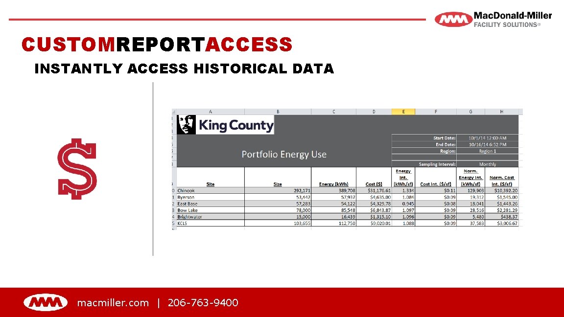 CUSTOMREPORTACCESS INSTANTLY ACCESS HISTORICAL DATA macmiller. com | 206 -763 -9400 