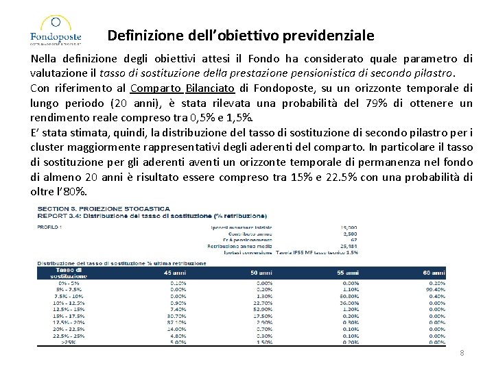 Definizione dell’obiettivo previdenziale Nella definizione degli obiettivi attesi il Fondo ha considerato quale parametro